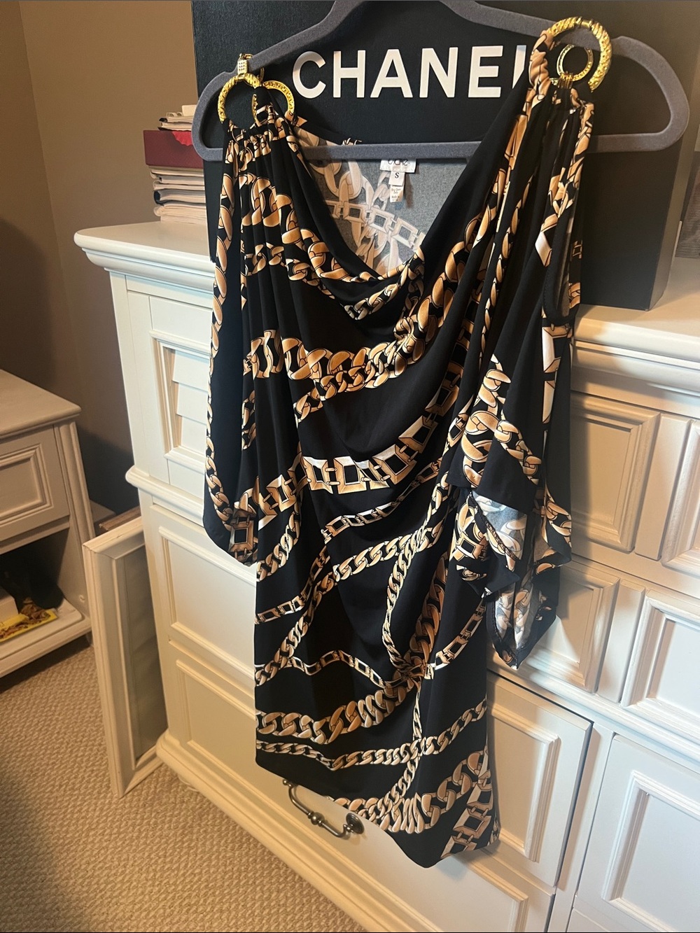 Cache Black and Gold Chain-Print Dress
